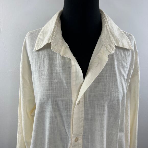 ZARA '23 Summer Wardrobe Off White Top Collared Long Sleeve Button Front L Large - Picture 2 of 6